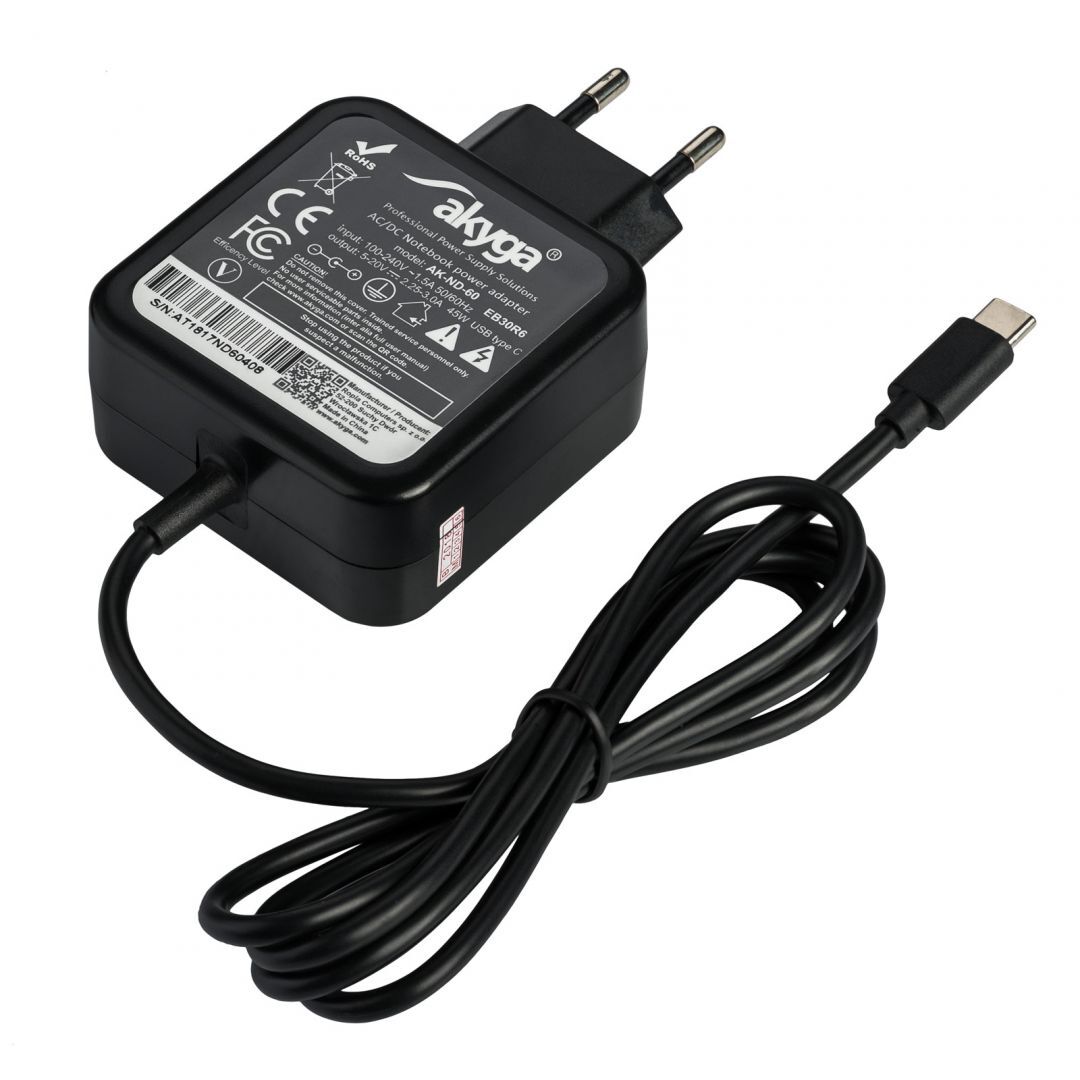 Akyga AK-ND-60 5-20V / 3A 45W Type-C univerz&aacute;lis h&aacute;l&oacute;zati notebook t&ouml;ltő